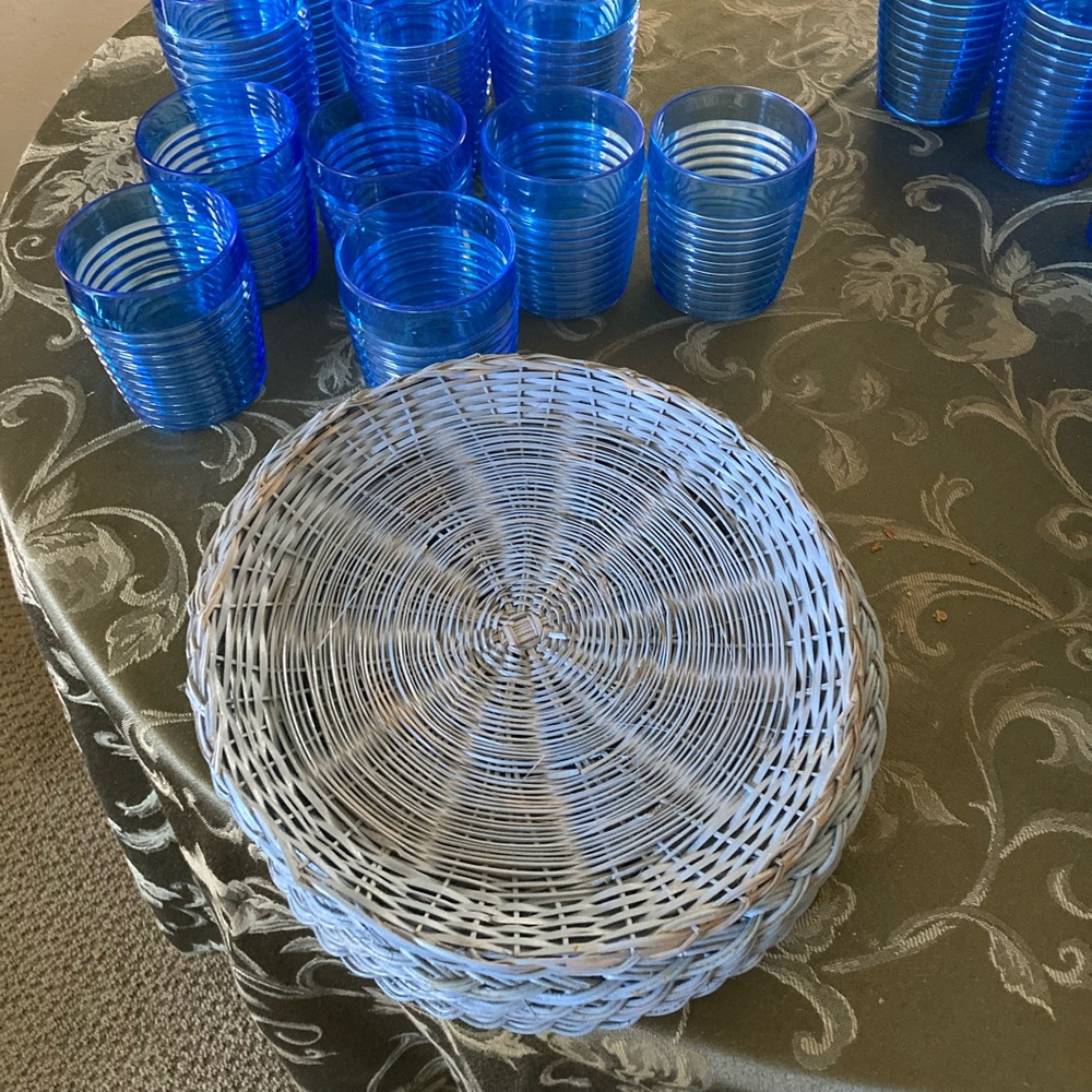 Blue Wicker plate holders -
